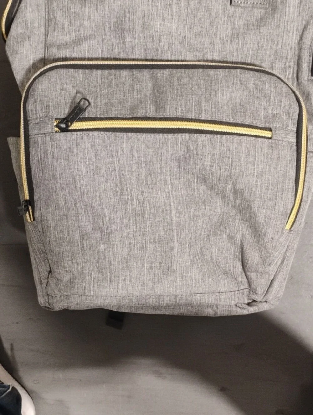 Grey Travel Backpack with Yellow Trim.  Like NEW